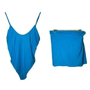 Good American Always Sunny One-Piece & Twist Mini Sarong in Atomic Blue